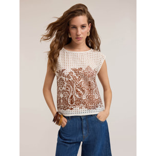 Motivi - Blusa de encaje inglés estampado - Blanco