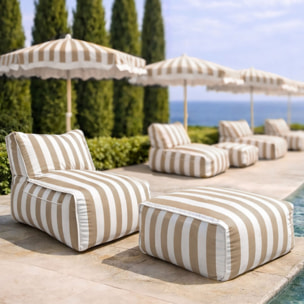 Fauteuil et pouf d'extérieur compressé en tissu à rayures taupe FLAVIO