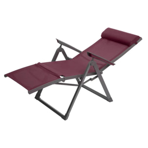 Fauteuil de jardin inclinable "Decima" bordeaux & graphite 8 positions en aluminium traoté époxy