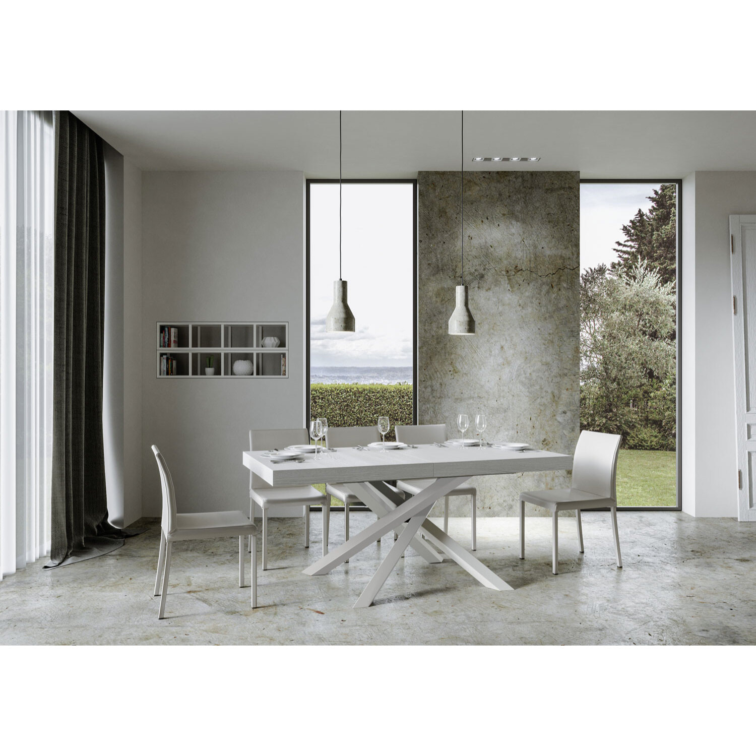 Mesa extensible 90x160/420 cm Volantis Fresno Blanco estructura blanco