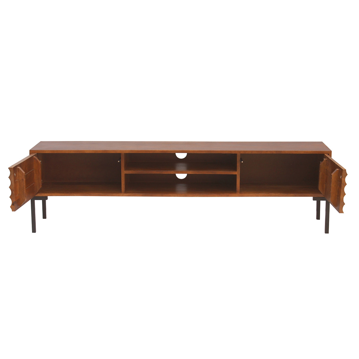 Meuble TV en bois foncé manguier massif et métal noir 2 portes L160 cm ONDA