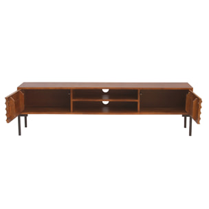 Meuble TV en bois foncé manguier massif et métal noir 2 portes L160 cm ONDA