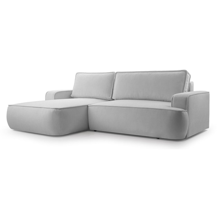 Nessino - canapé d'angle gauche 4 places - convertible avec coffre - en tissu texturé - Gris clair