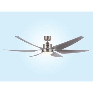 Ventilateur de plafond DC argenté avec pales de 166cm et lumière pour 60m2