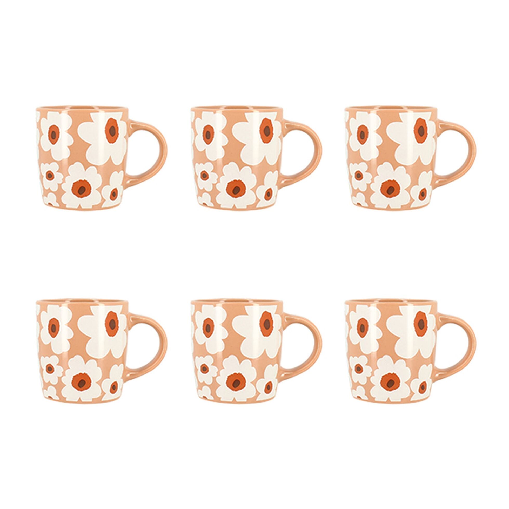 Lot de 6 mugs en grès avec motifs à fleurs MARGUERITE