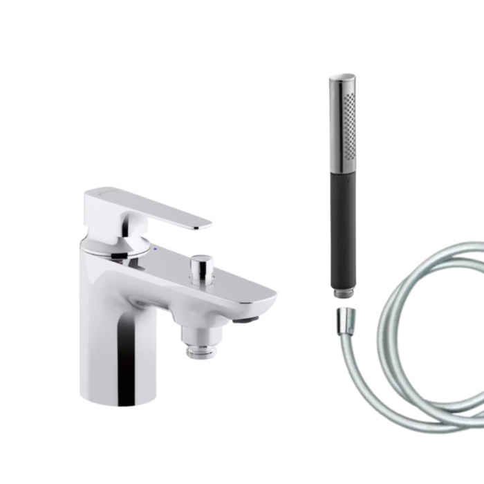 Mitigeur baignoire Aleo+ + pommeau de douche Shift Ellipse + flexible de douche lisse