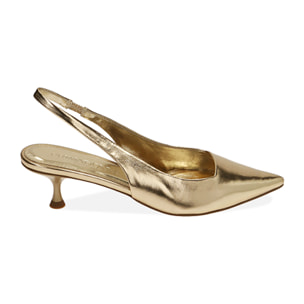Zapatos de salón destalonados laminados en oro, tacón de 5 cm