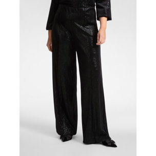 Elena Mirò - Pantalones palazzo de chenilla laminada - Negro