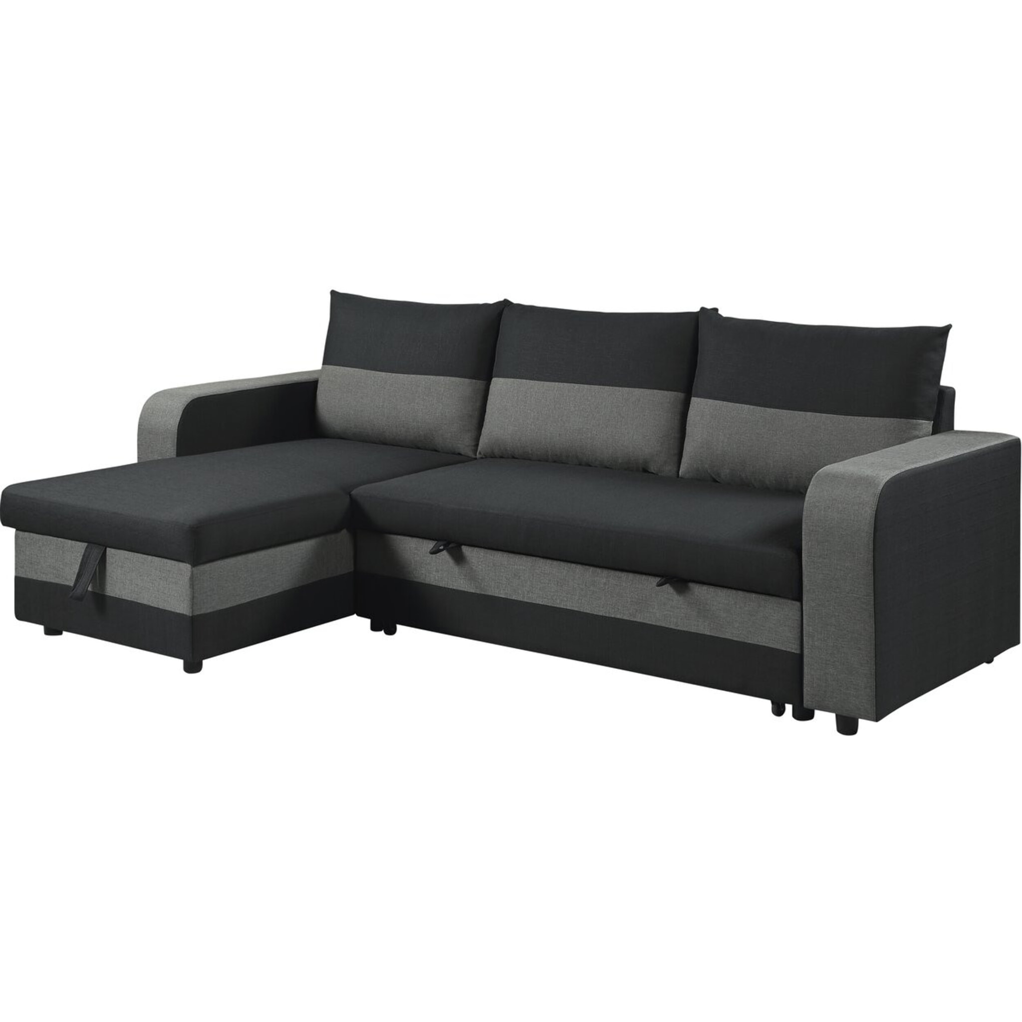 Canapé d'angle réversible/convertible en tissu "Victor" - 3 places - Noir