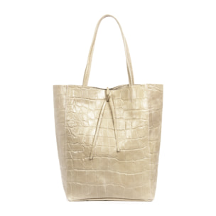 Sefora Bolso Shopper Mujer.Piel auténtica Gamuza Grabado Cocodrilo Grande