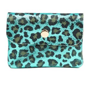 Alpignano monedero mujer. Piel auténtica Gamuza, diseño animal print leopardo, lacada brillante.