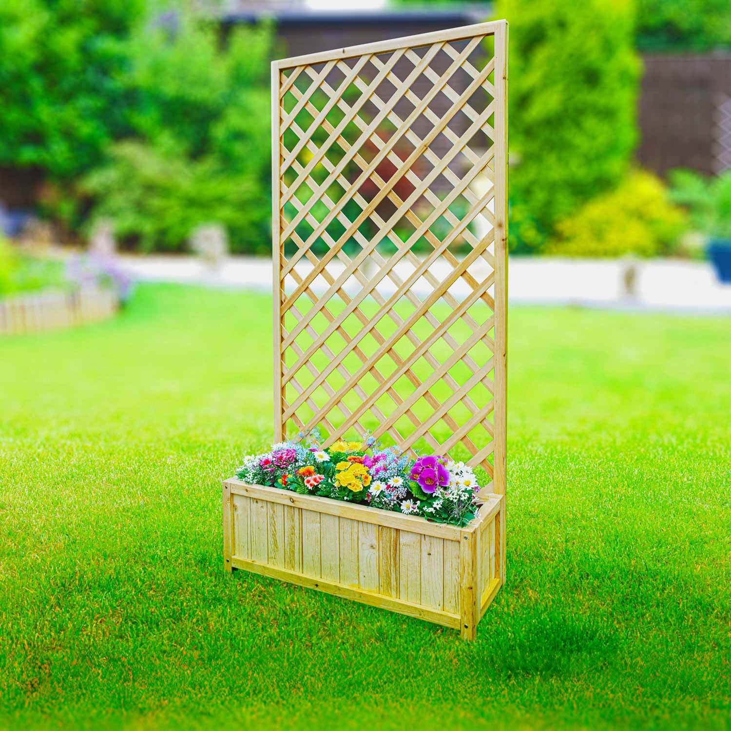 Dorothy - Fioriera in legno di cedro impregnato con spalliera H180 cm - natural oak