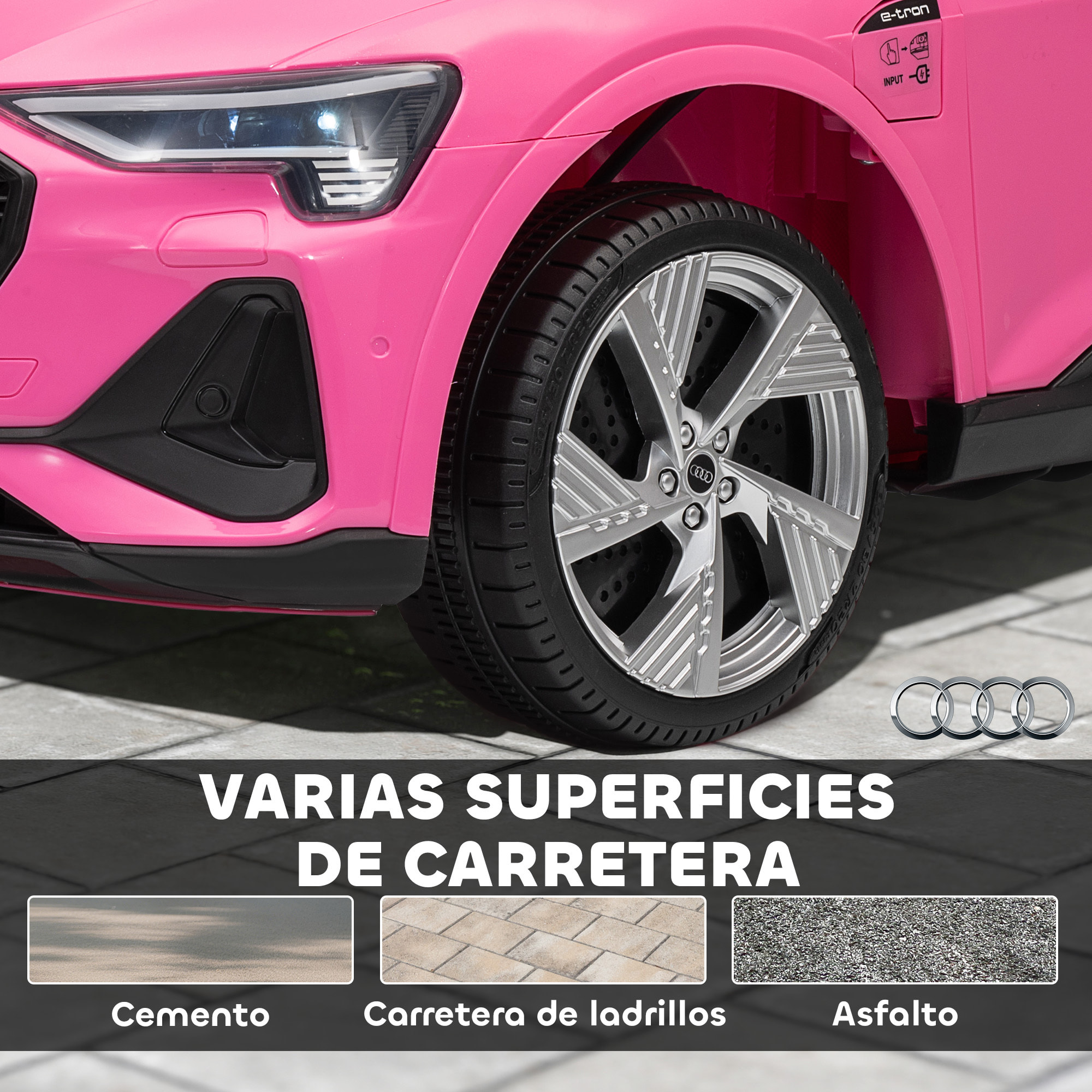 Coche Eléctrico para Niños de +3 Años Audi E-tron, Coche de Batería 12V con Mando a Distancia, Faros LED, Bocina, Música, USB, Apertura de Puerta y Velocidad 3-5 km/h, Rosa