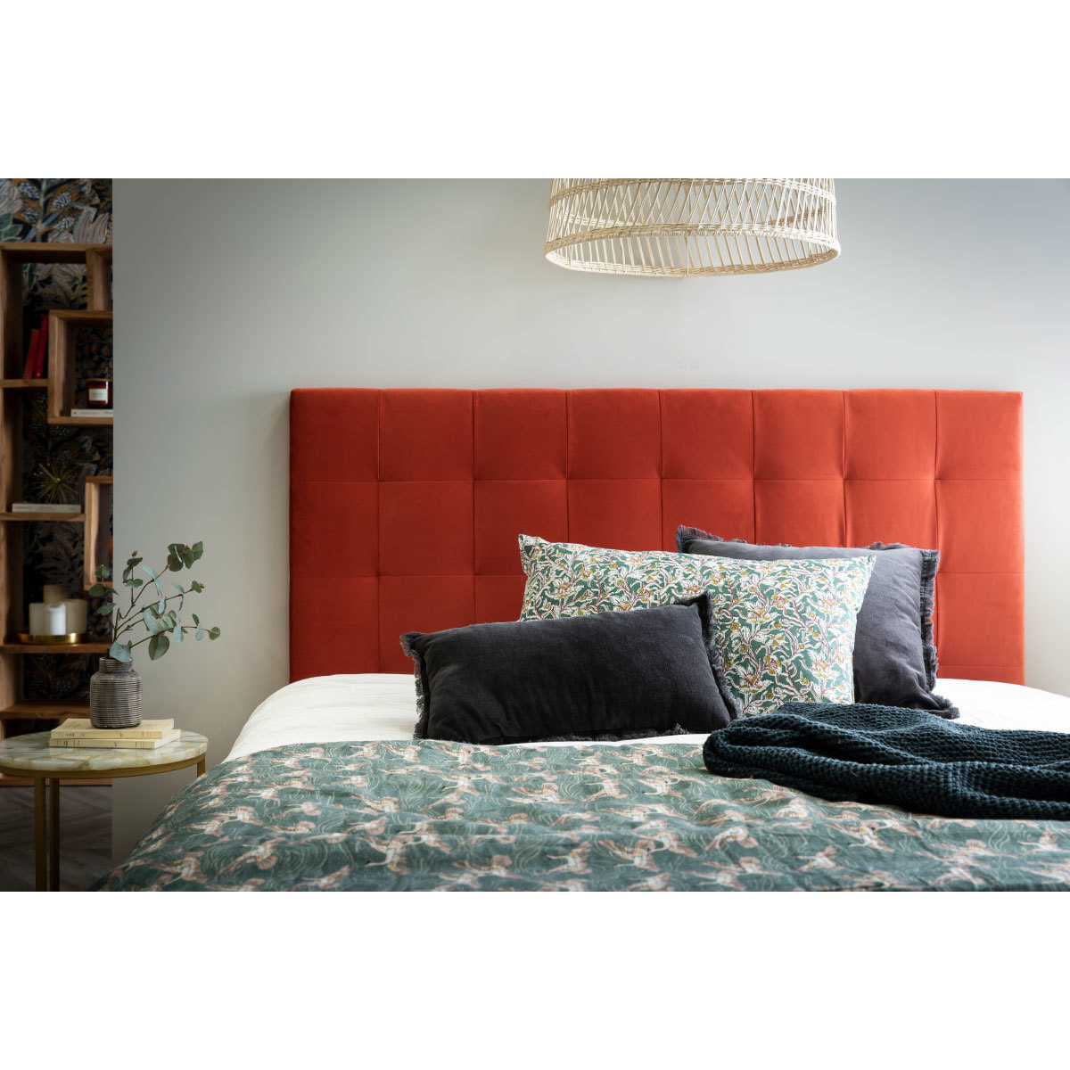 Tête de lit capitonnée en tissu velours terracotta L160 cm HALCIONA