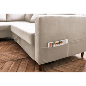 Anna - canapé d'angle gauche - 5 places - convertible - en velours - Beige