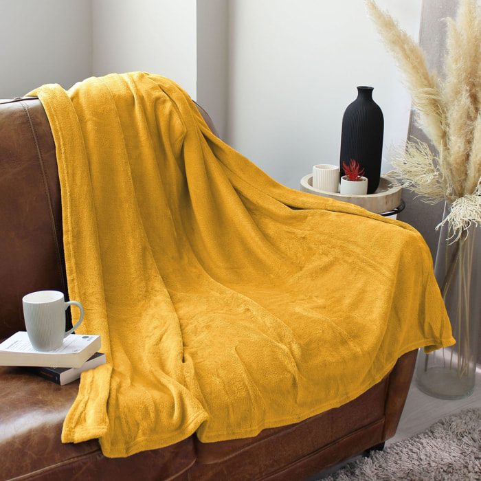 Couverture unie en molleton - Jaune moutarde