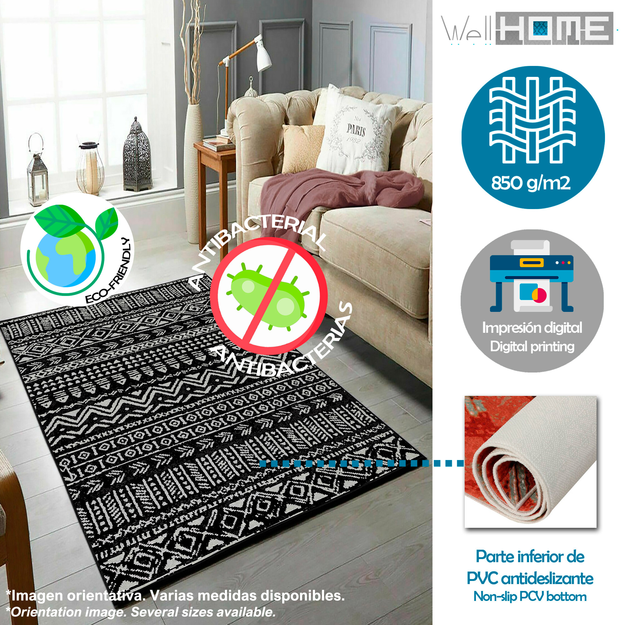 Alfombra de Poliester estampada 100 x 150cm