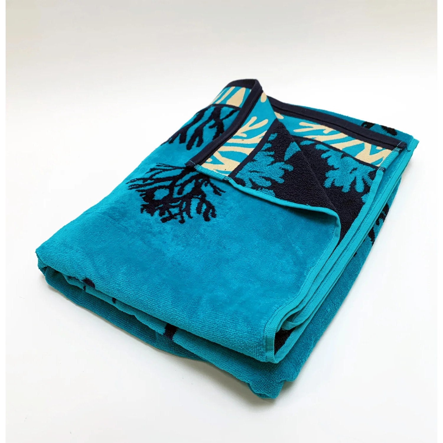 Serviette de plage éponge velours Jacquard Bleu 100x175 470g/m² - Princesa