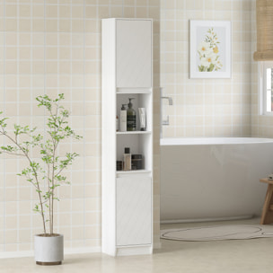 Armario de Baño Alto, Columna de Baño Estrecha con 2 Puertas y 2 Estantes Abiertos, para Espacios Pequeños, 30x24x170 cm, Blanco
