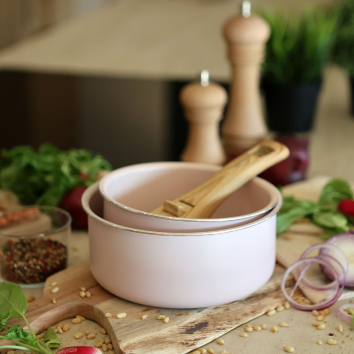 Lot de 2 casseroles rose revêtement céramique - Tous feux COLORAMA