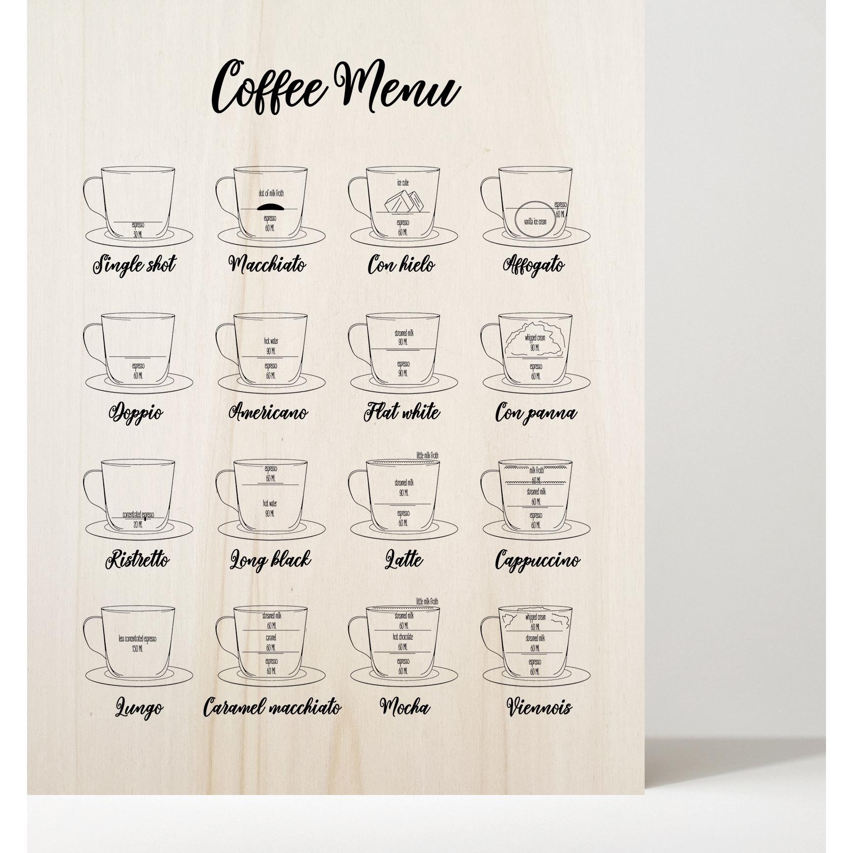 Tableau en bois Coffee Menu Hauteur: 40 Longueur: 30 Largeur: 1