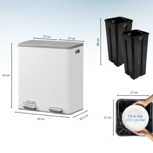 Poubelle pédale tri sélectif MAJOR blanc 60L