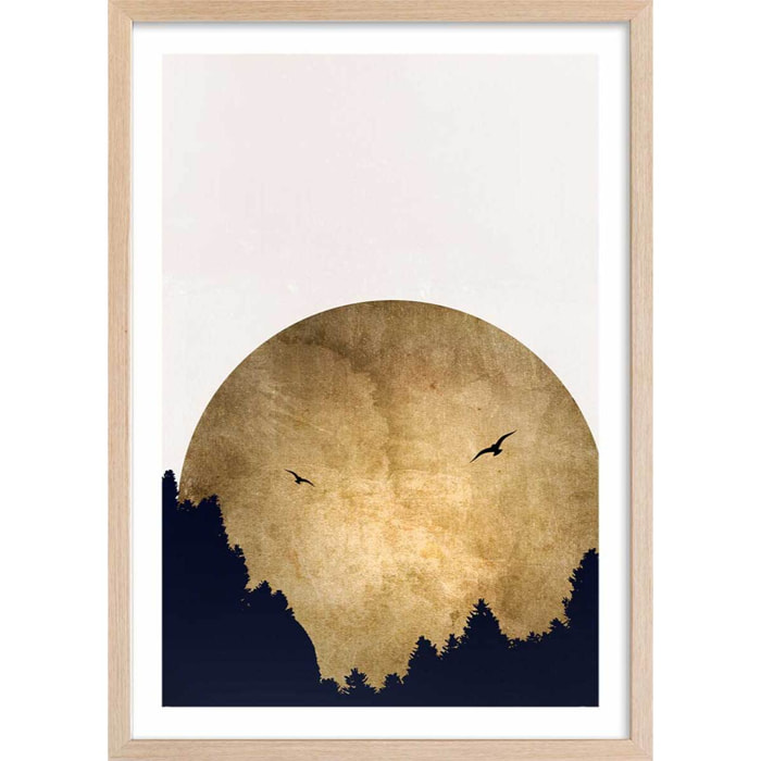 Poster crepuscule doré Affiche + cadre en bois - Chêne
