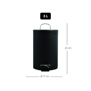 Poubelle à pédale Acier 3L Noir mat MSV