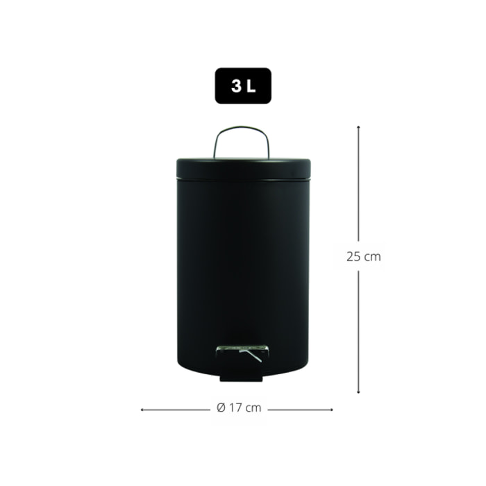 Poubelle à pédale Acier 3L Noir mat MSV