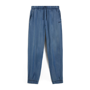 Pantaloni joggers in tessuto chambray effetto denim