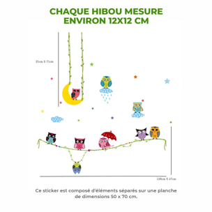 Stickers Muraux décoration adhésifs Hiboux sur Lianes