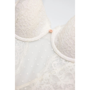 Body in pizzo con dettagli in plumetis avorio, coppa B