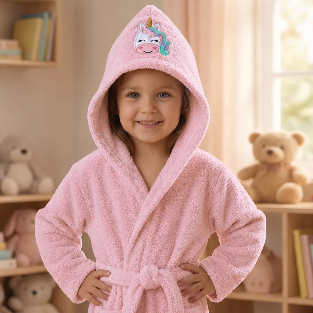Peignoir enfant enfant pur coton 420 g/m² brodé rose Petite licorne rose