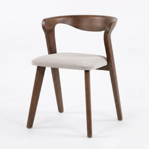 Chaise en bois d'hévéa marron et tissu beige - Vega