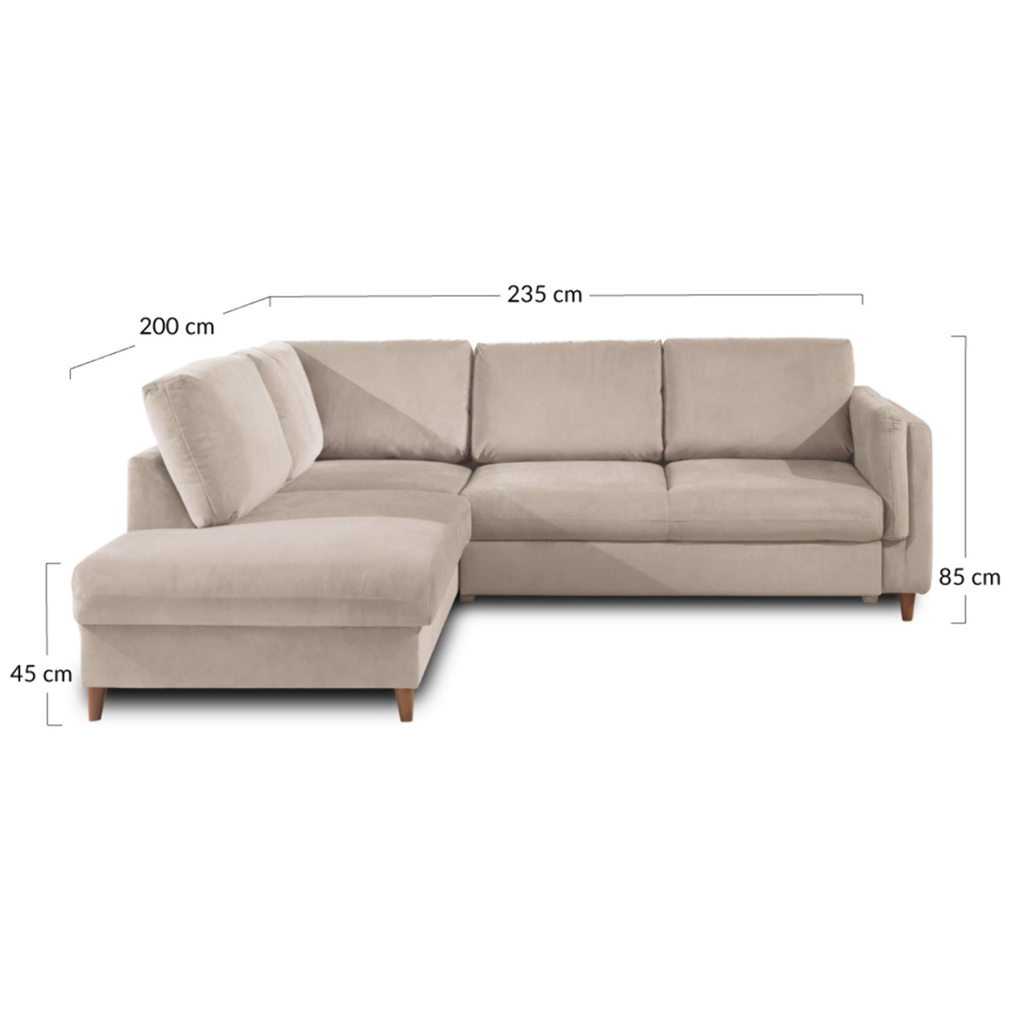 Brooke - canapé d'angle gauche - convertible - 5 places - en velours - Beige