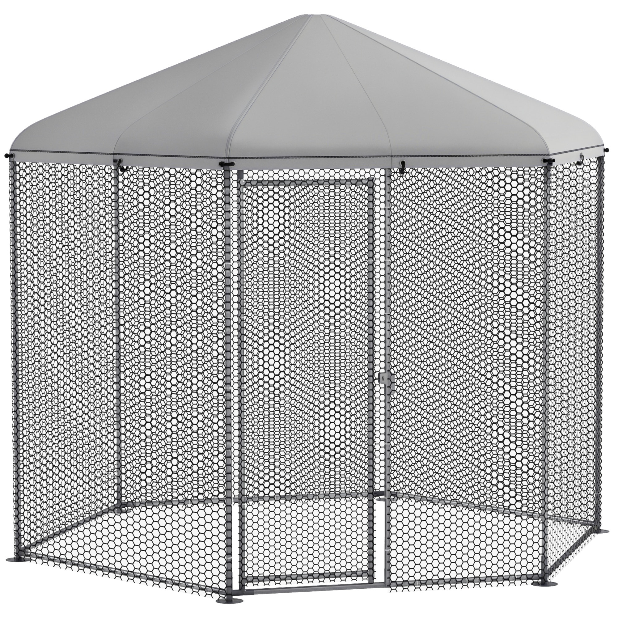 Enclos poulailler chenil 5 m² - parc grillagé dim. 2,8L x 2,45l x 2,46H m - entièrement couvert - acier oxford gris