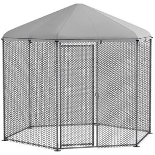 Enclos poulailler chenil 5 m² - parc grillagé dim. 2,8L x 2,45l x 2,46H m - entièrement couvert - acier oxford gris