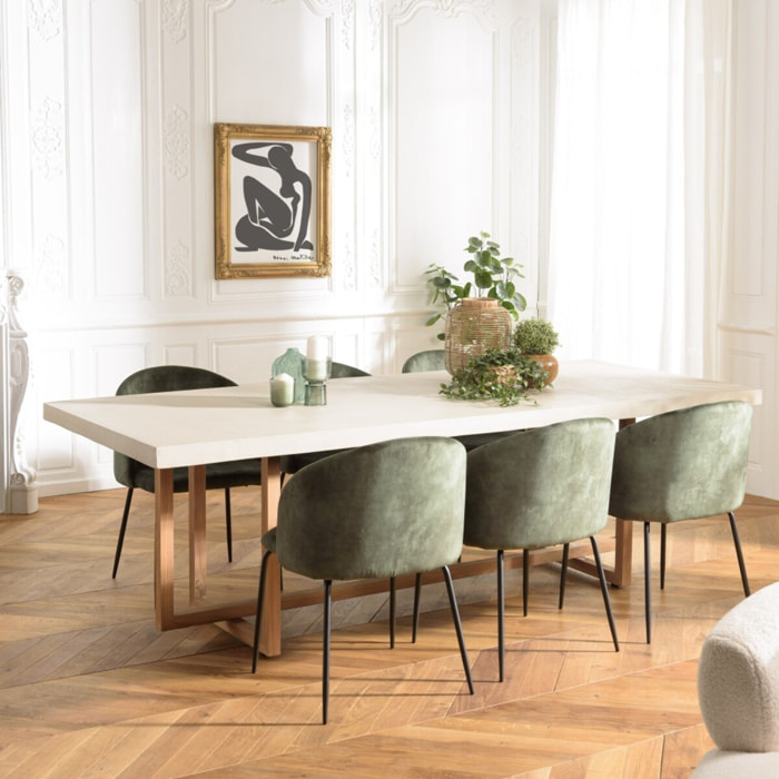 DAK - Table à manger rect. 243x100cm béton beige pieds croisés en teck