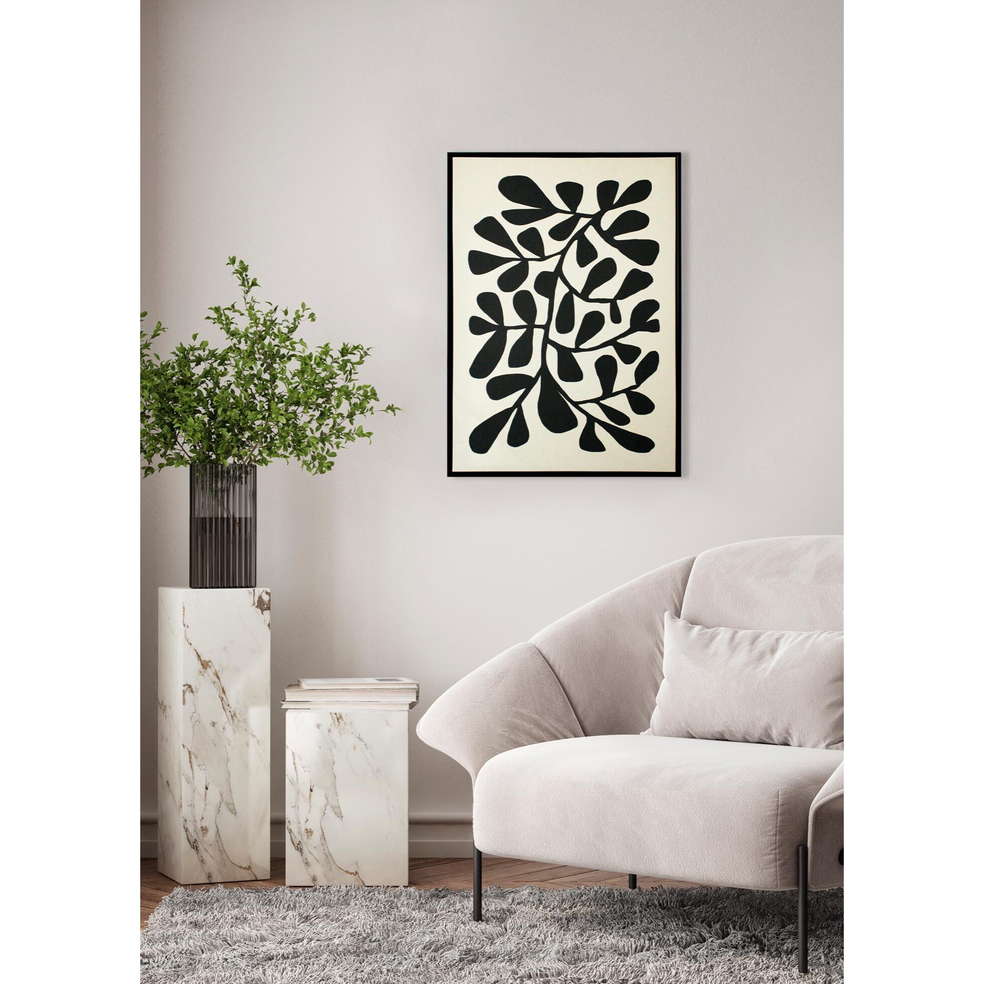 Cuadro Linen lino impresión 3D beige-negro 93x63x4 cm