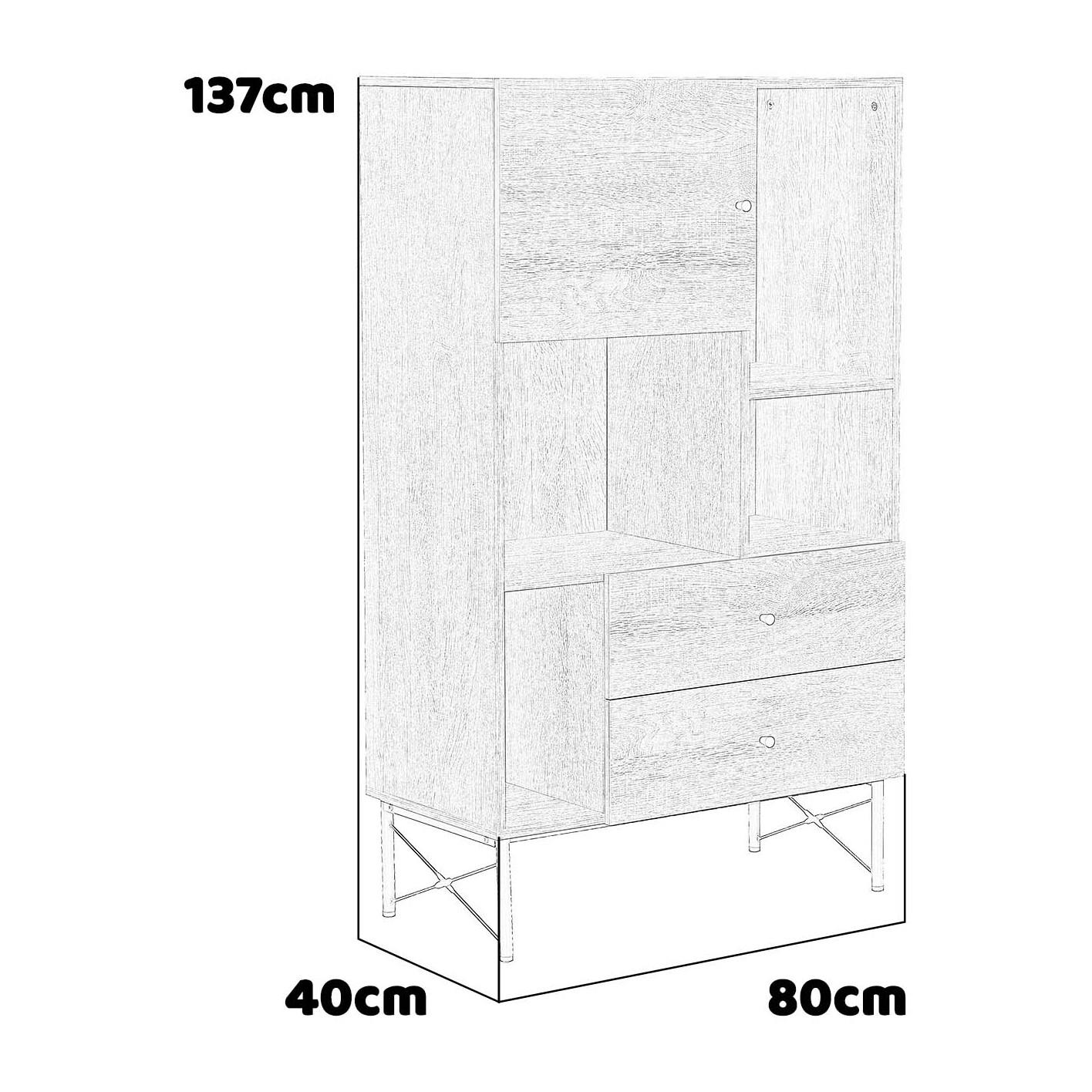 Arcadia - mobiletto in legno e metallo con 4 vani a giorno + 2 cassetti + 1 anta