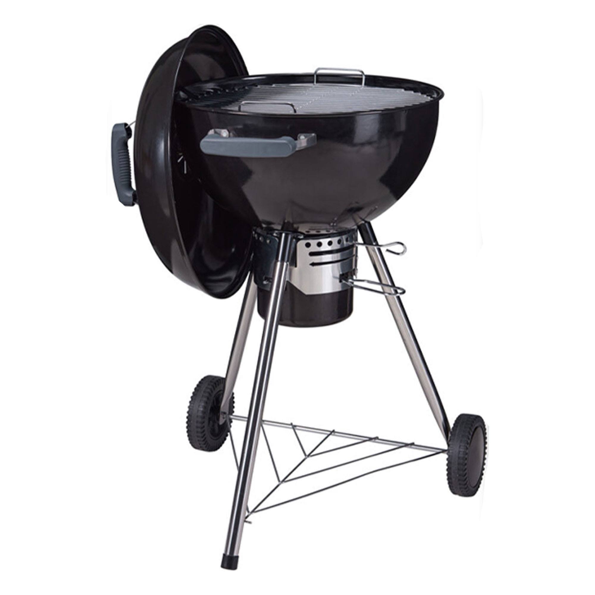Barbacoa de Carbón con Tapa y Ruedas Ø54 cm - Parrilla Cromada de 45 cm y Rejilla para Carbón - Para Jardín con Patas de Acero Inoxidable