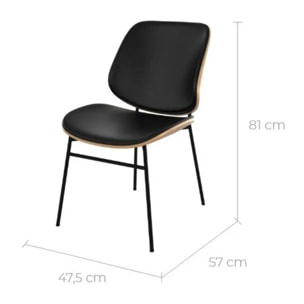 Chaise en bois foncé, PU noir et pieds en métal noir - Hector