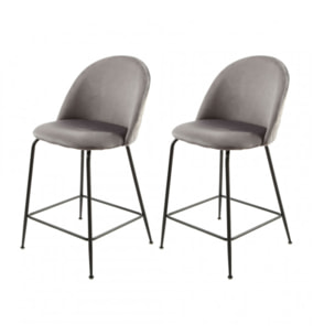 Lot de 2 chaises de bar en velours avec piètement en métal noir - CLEA