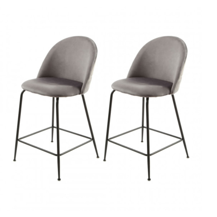 Lot de 2 chaises de bar en velours avec piètement en métal noir - CLEA