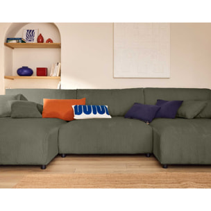 Pivoine - canapé panoramique en U - 7 places - convertible avec coffre - en velours côtelé - Vert