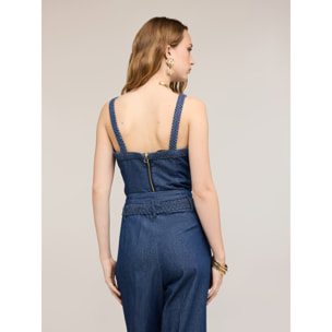 Motivi - Top de denim con tirantes entrelazados - Azul