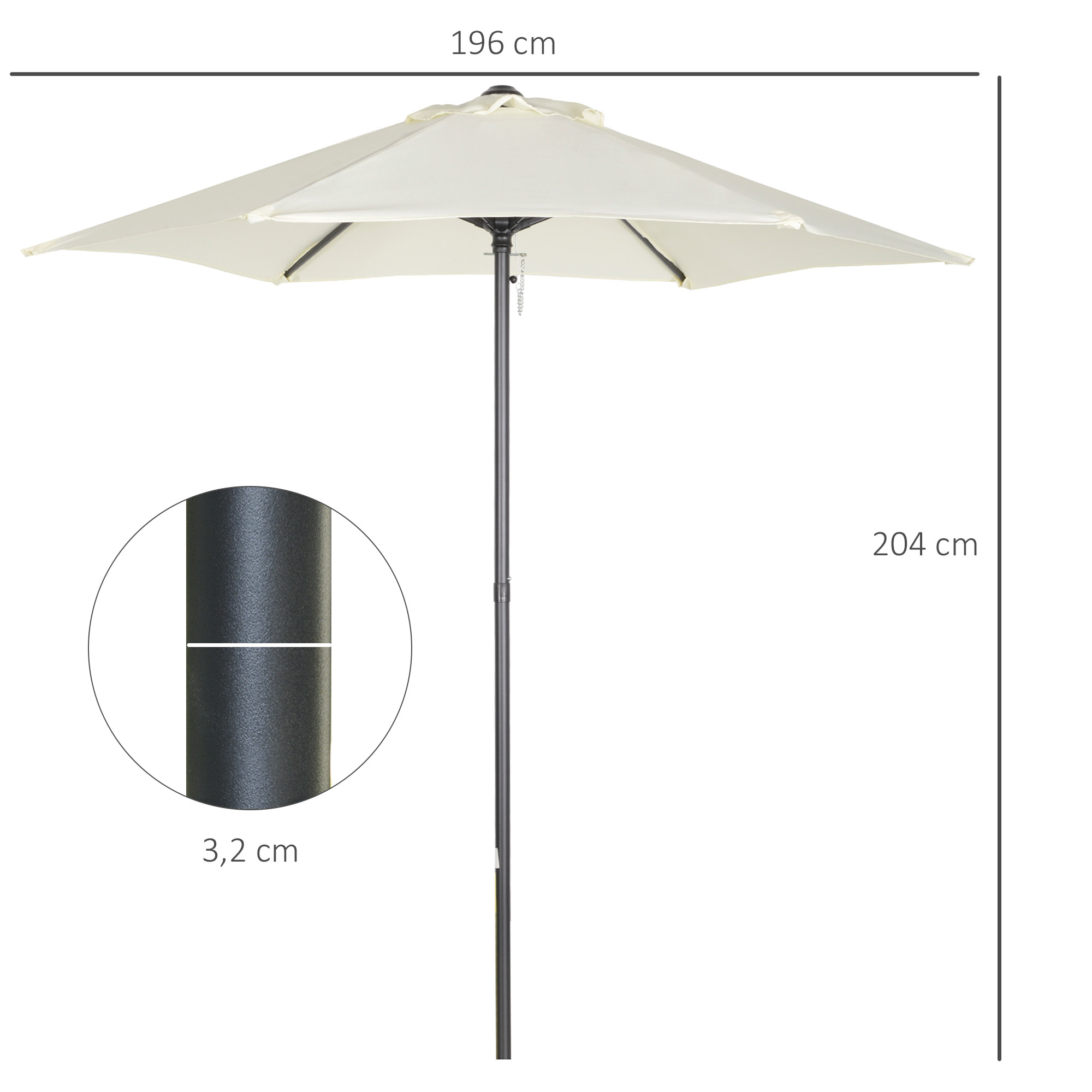 Sombrilla Jardín Ø2x2m Aluminio con Techo de Ventilación Poste Desmontable Beige