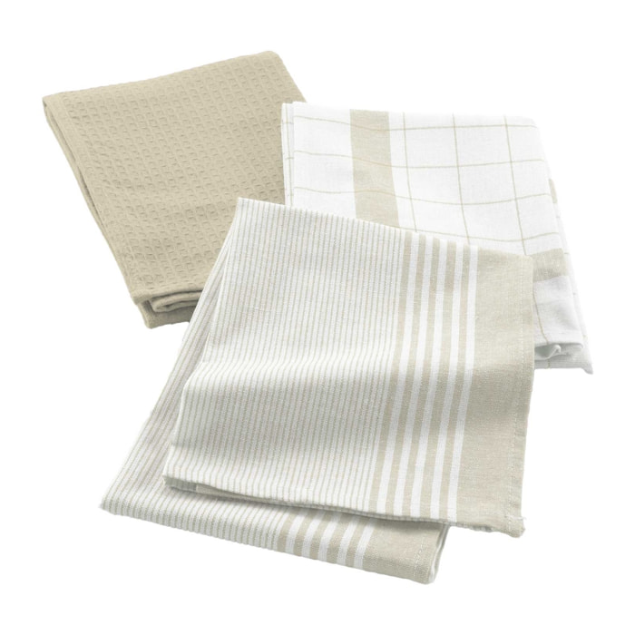 Lot de 3 torchons en coton tissé nid d’abeille - Lin