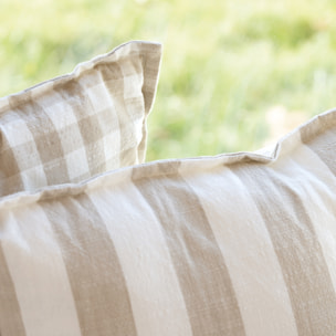 Housse de coussin recto-verso 100% coton rayures et vichy LOURMARIN - Beige
