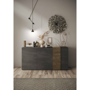 Credenza Jerry, Buffet da soggiorno, Madia da salotto, Dispensa da cucina, Made in Italy, 181x44 h86 cm, Ardesia e Noce